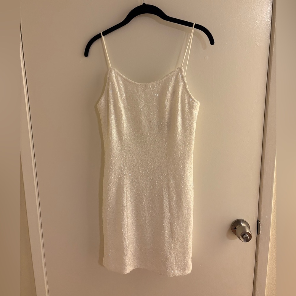 Lulu's Ivory Sequin Slip Dress